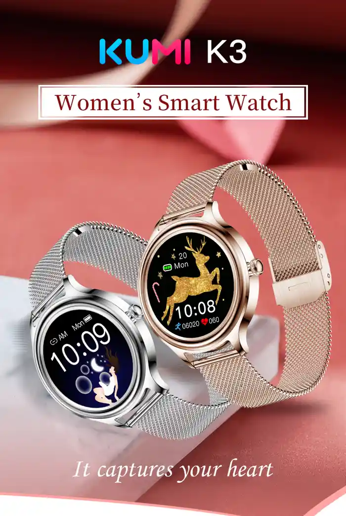 KUMI K3 Female Mash Chain Stainless Steel Smartwatch